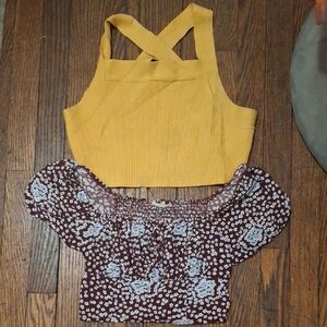 House of Harlow 1960 Ribbed Mustard Cropped Tank with Crisscross Straps